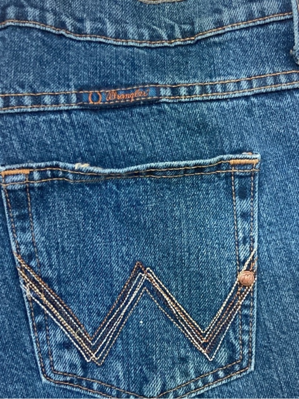 Authentic Wrangler Women's Blue Boot Cut Jeans with Signature W Pocket Stitch